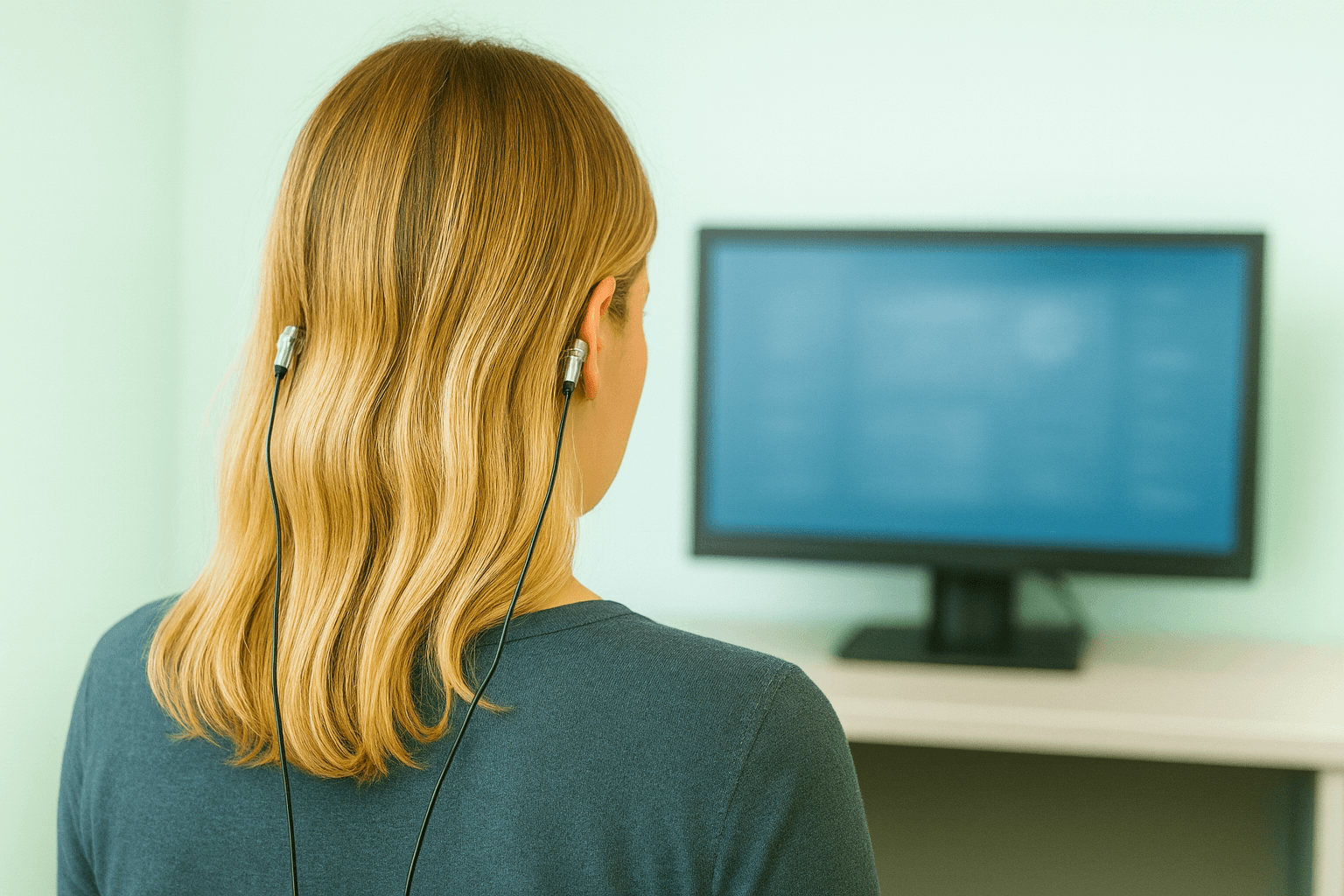 Paciente durante sesión de neurofeedback con sensores EEG monitoreando actividad cerebral en tiempo real